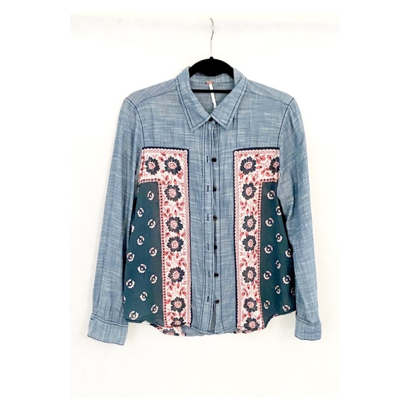 Free People Born Free Chambray Floral Panel Shirt - Picture 6 of 8